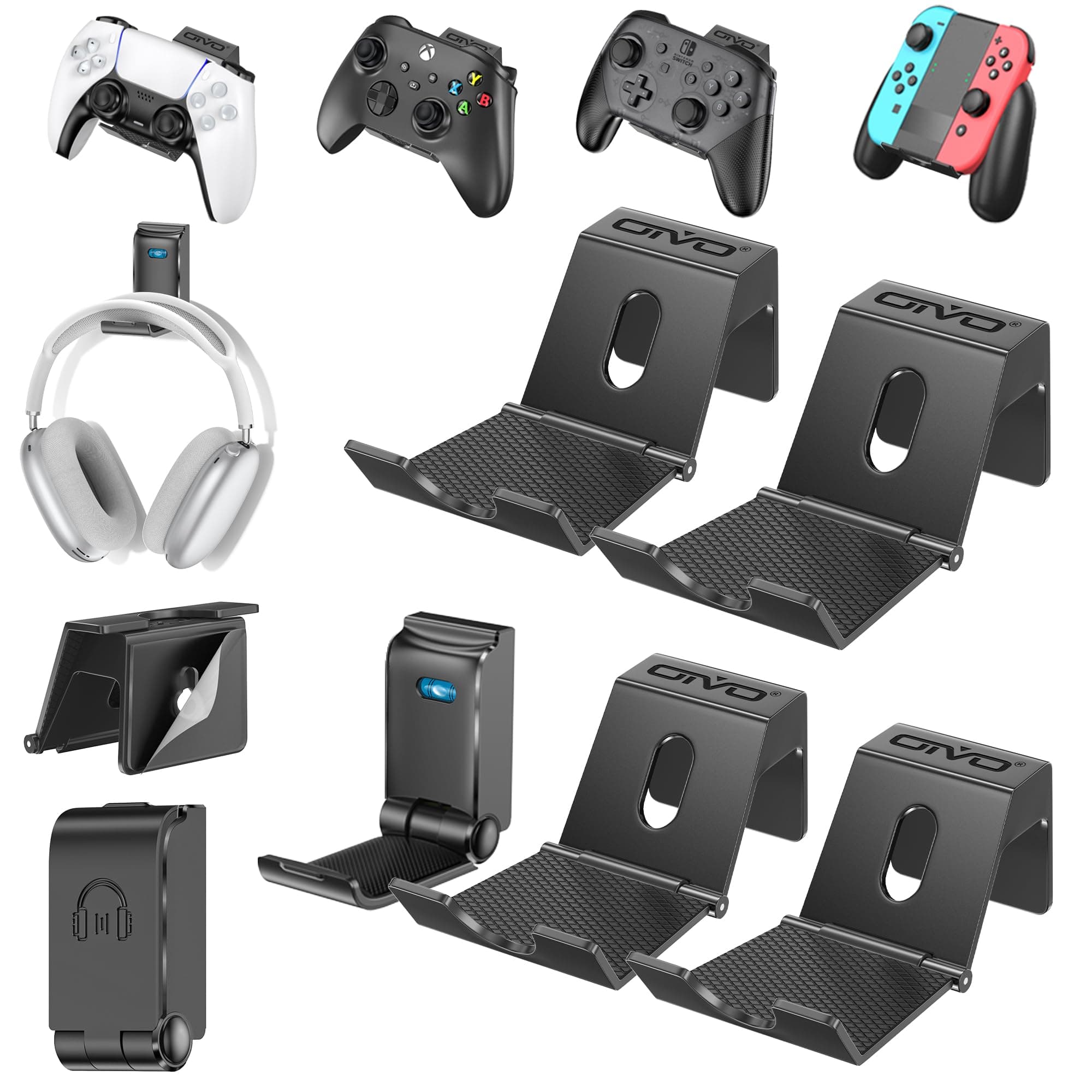 OIVO Controller Wall Mount Holder for PS3/PS4/PS5/Xbox 360/Xbox One/S/X/Elite/Series S/Series X Controller, Pro Controller, Upgraded Adjustable Wall Mount for Video Game Controller&Headphones- 4 Pack