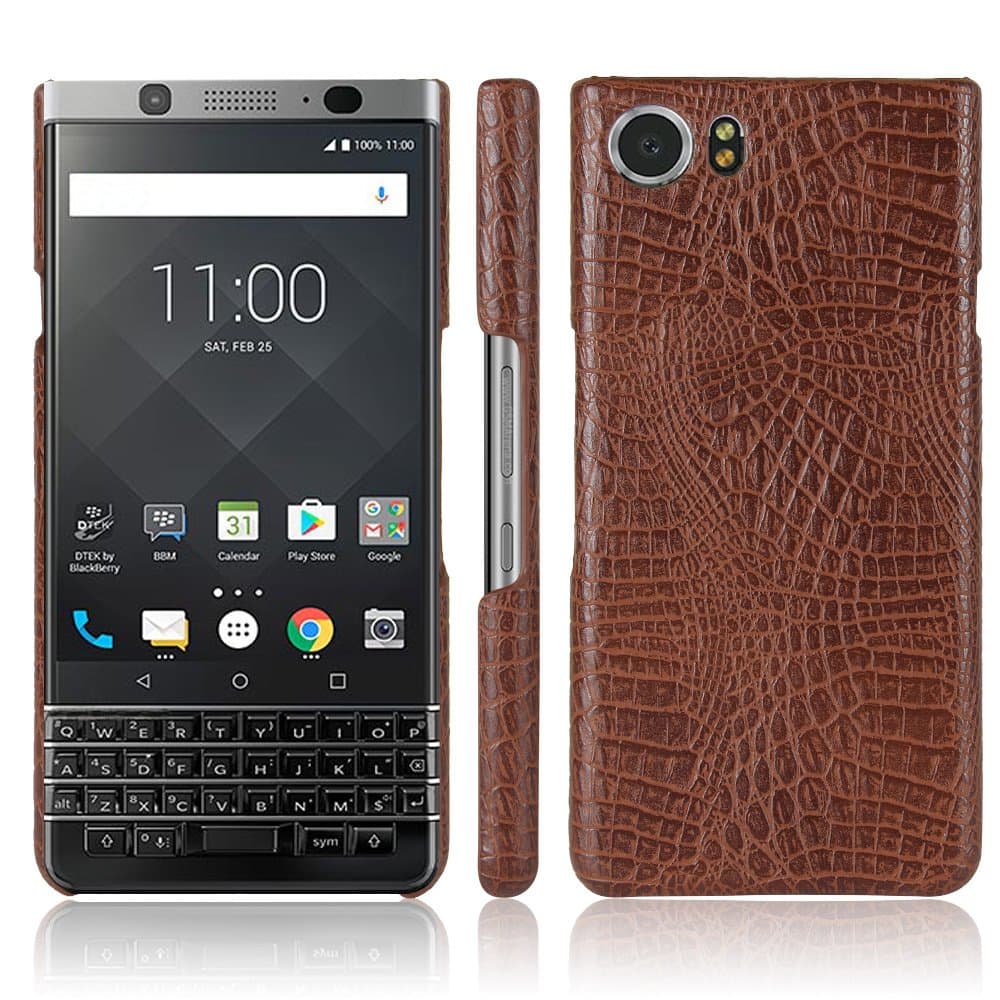 For Blackberry Keyone PU Leather Case Back Cover Crocodile Pattern-Brown