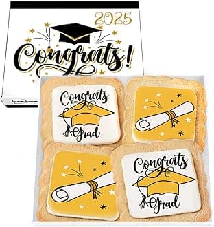 Graduation Cookies Gift Basket Box 2026 | Individually Wrapped | 4 Pack | Congratulations Congrats Grad for Women Men Kids | Food Gift | Nut Free | Kosher Dairy