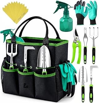 Heavy Duty Garden Tool Set - Gardening Tools Set with Bag and Non-Slip Rubber Grip - Garden Hand Tools Kit | Planting Tools Rust-Proof Gardening Kit Gifts for Women and Men