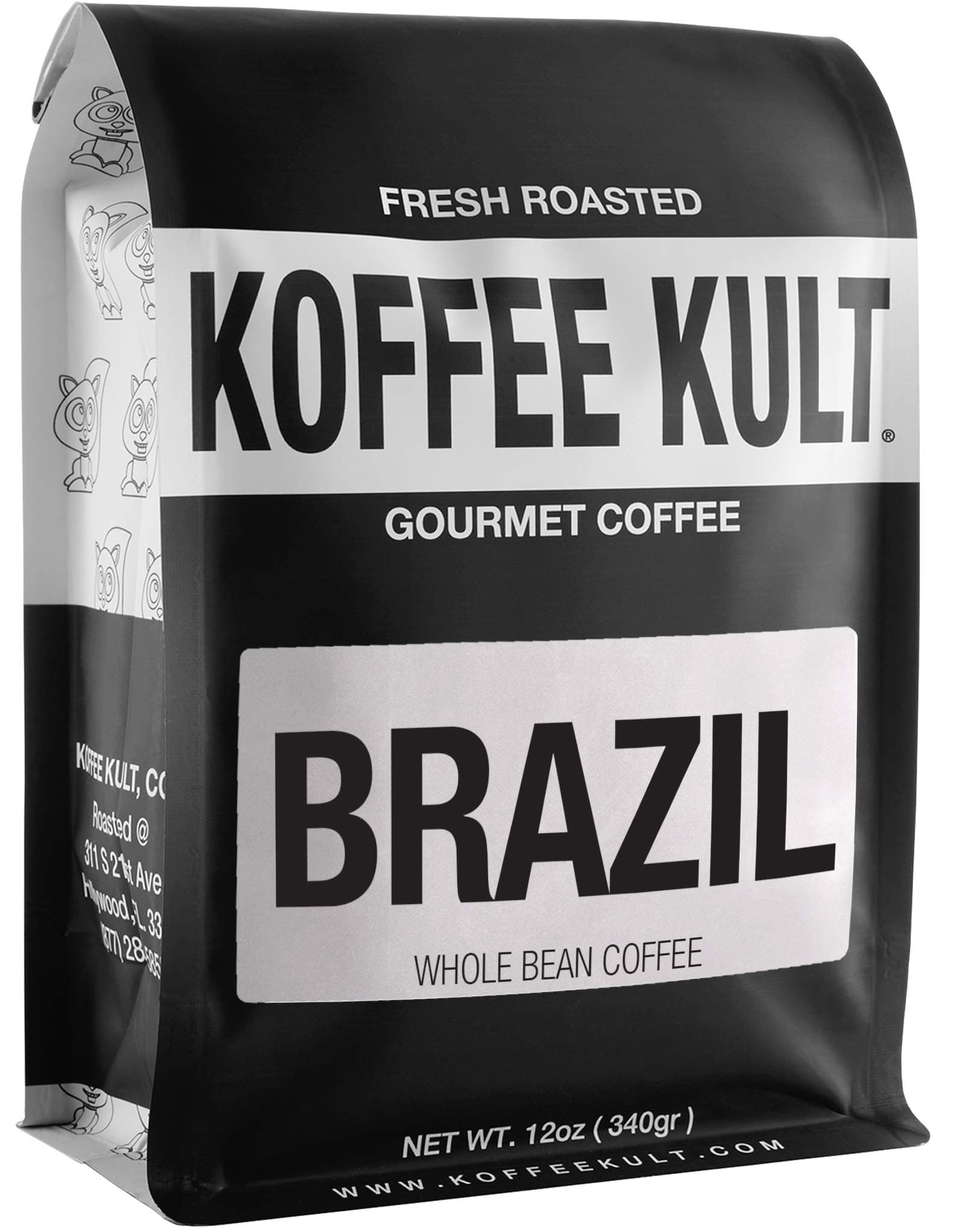 Koffee Kult Brazil Coffee Medium Roast - 100% Single Origin Brazilian Coffee - Fresh Artisan Roasted (Whole Bean, 12oz bag)