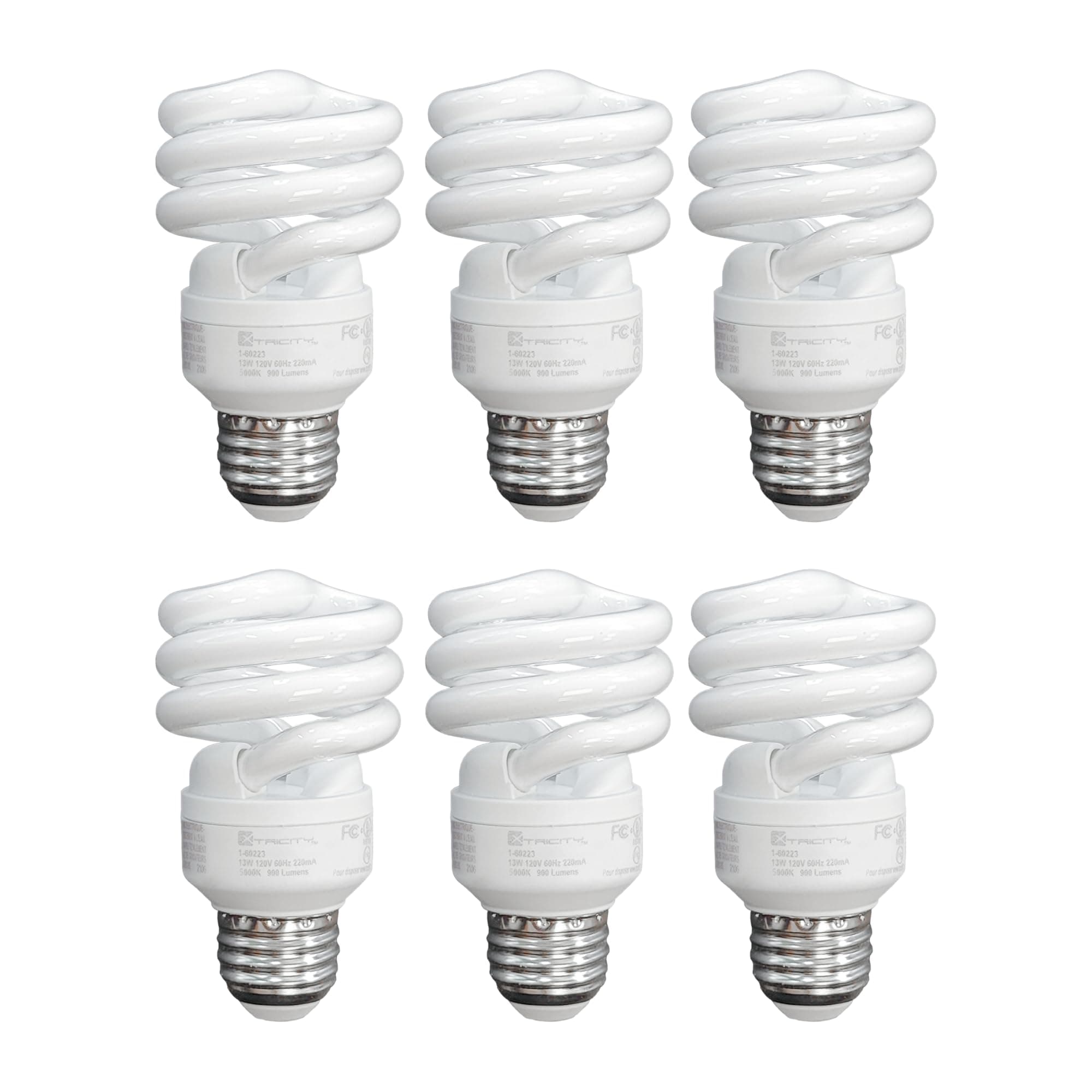 Compact Fluorescent Light Bulbs T2 Spiral, E26 Base, 23W (100W Equivalent), 5000k Daylight, 1520 Lumens, CFL, 120V - UL Listed, (6 Pack)