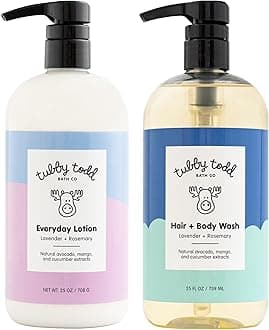 Tubby Todd's Baby Body Wash and Lotion Set - Gentle, Hypoallergenic Skincare for Newborns & Toddlers - 25oz, Lavender Rosemary