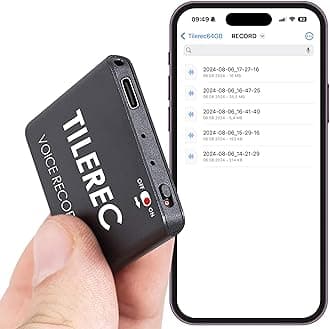 - Voice Activated Recorder with Playback – 64GB Storage, 1100 Hours of Audio Recording, Slim & Portable for Meetings, Interviews & Classes, Easy Notetaker - TileREC- Dark Grey- by Atto Digital