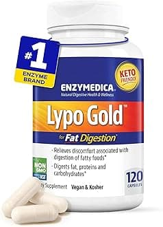 Enzymedica Lypo Gold, High Potency Lipase Digestive Enzymes for Fat Digestion, Supports Occasional Bloating Relief & Digestive Health, Keto-Friendly, Vegan, 120 Capsules