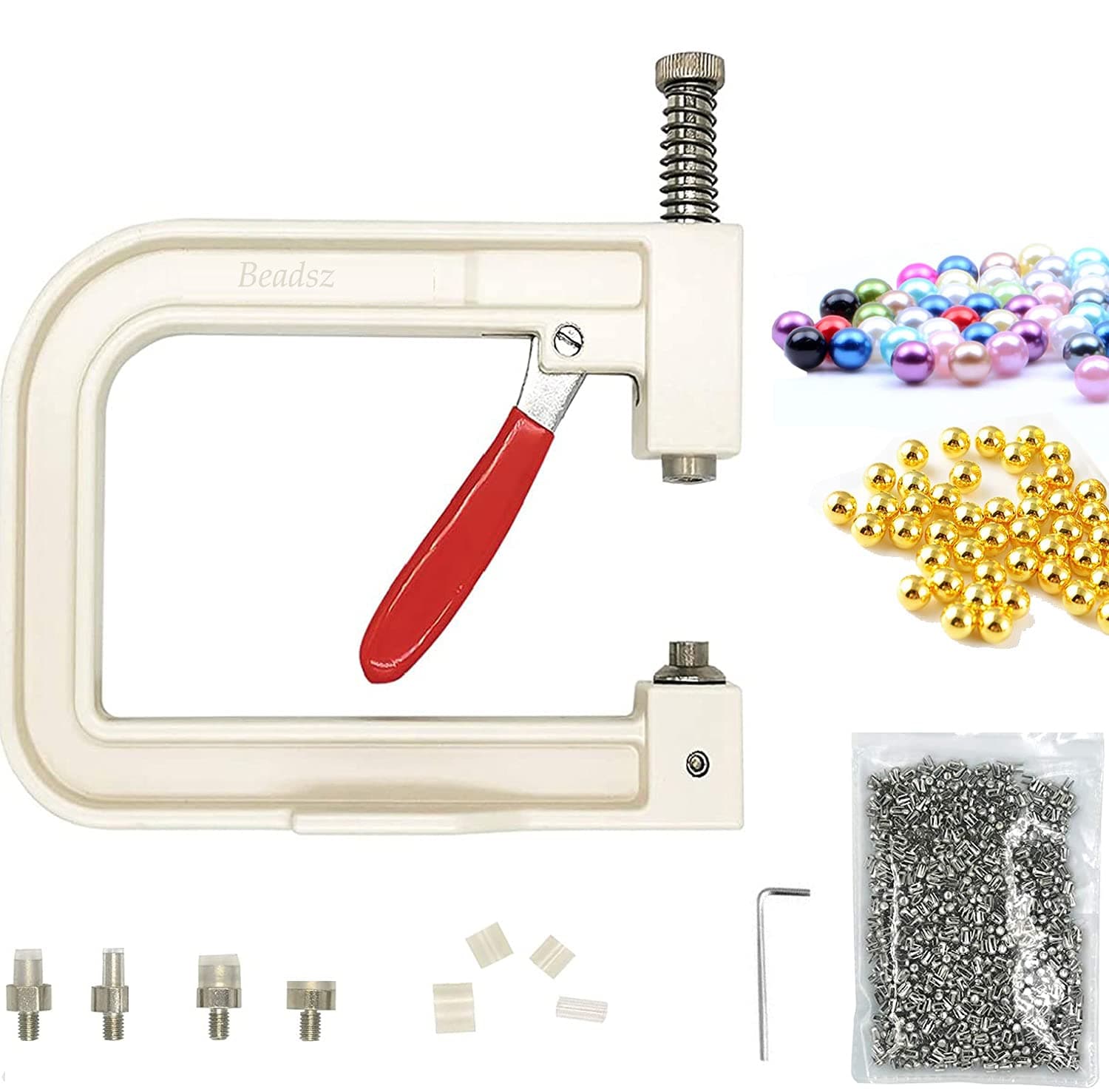 Sewing Tool Pearl Setting Machine with Sample Beads & revit Pack of 1 Beads Setting Machine (Cream) (