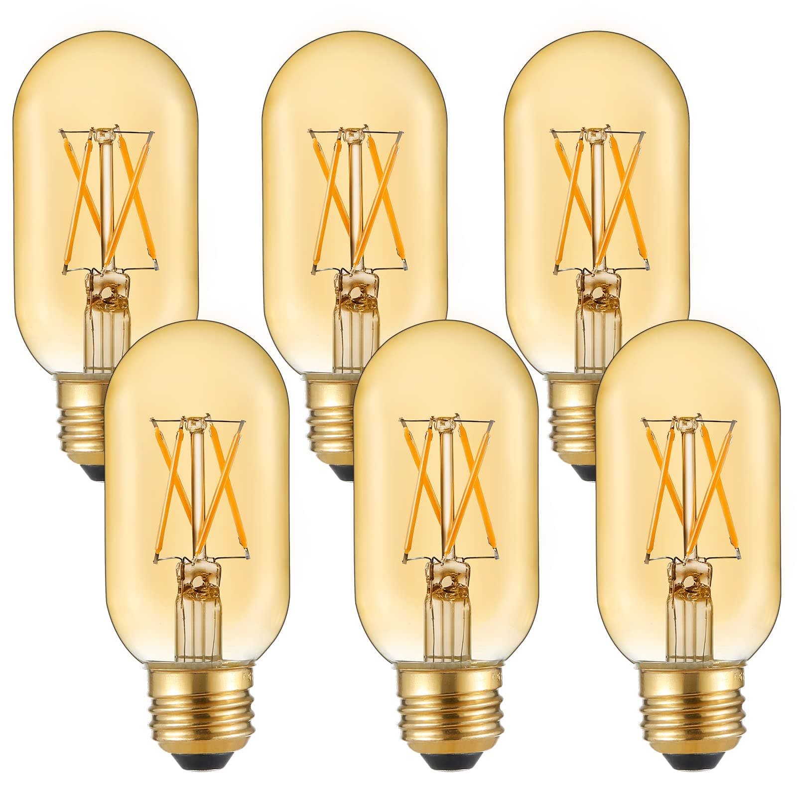 LiteHistory E26 LED Bulb 6W Equivalent E26 Bulb 60 watt Warm White 2200K Amber E26 Edison Bulb dimmable AC120V 400lm Tubular T14 T45 LED Bulb for Pendant, Sputnik,Vanity,Wall sconces Pack of 6