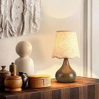 Wood Grain Small Table Lamp, Farmhouse Bedroom Lamps for Bedside Nightstand, Vintage Small Table Lamps for Small Spaces for Kitchen Counter, Home Office, Living Room, Kids Dorm, Bookshelf