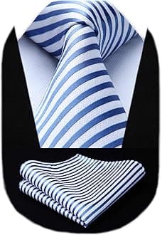 HISDERN Striped Tie for Men Handkerchief Woven Classic Pinstripe Men's Necktie & Pocket Square Set Blue