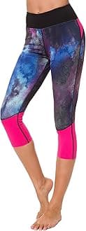 Sugar Pocket Women's Workout Capri Yoga Pants 3/4 Printed Running Leggings XL (Rose)