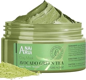 ANAiRUi Avocado Green Tea Clay Mask, Matcha Mud Mask, Hydrating, Moisturizing, Deep Pore Cleansing, Acne Treatment, Detox Spa Facial Mask, Face Masks Beauty, Skin Care, 120g