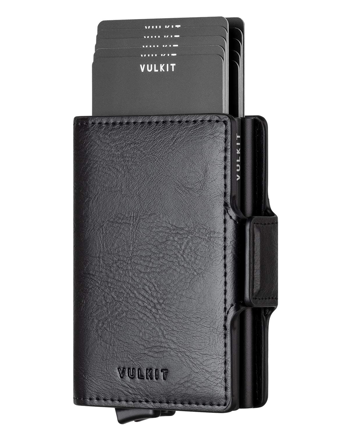 VULKIT Credit Card Holder RFID Blocking Leather Automatic Pop Up Wallet Slim Money Clip Wallet Double Card Case for Men and Women