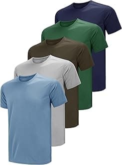 TeesmenMen's T-Shirts 5 Pack Short Sleeve Crew Neck Sports Gym Running Workout Plain Polyester