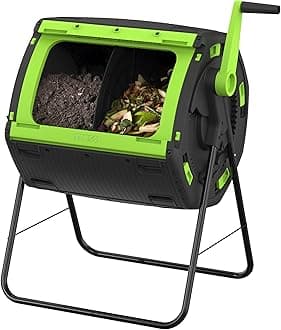 Maze 48 Gallon Outdoor Compost Bin Tumbler for Food Waste - Outdoor Compost Bin for Kitchen Garden & Homestead Heavy Duty Dual Chamber Waste Recycling Machine