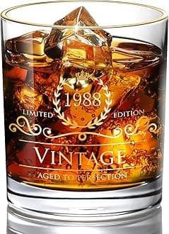 Lovinpro 1988 37th Birthday Gifts for Men/Dad/Son, Vintage Unfading 24K Gold Hand Crafted Old Fashioned Whiskey Glasses, Perfect for Gift and Home Use - 10 oz Bourbon Scotch, Party Decorations