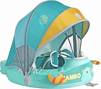 Mambobaby Float with Canopy Size Improved Non Inflatable Infant Baby Pool Float Smart Mambo Float Swim Trainer Add Tail Swim Float Mambo Float Solid Air Free Water Waist Swimming Ring