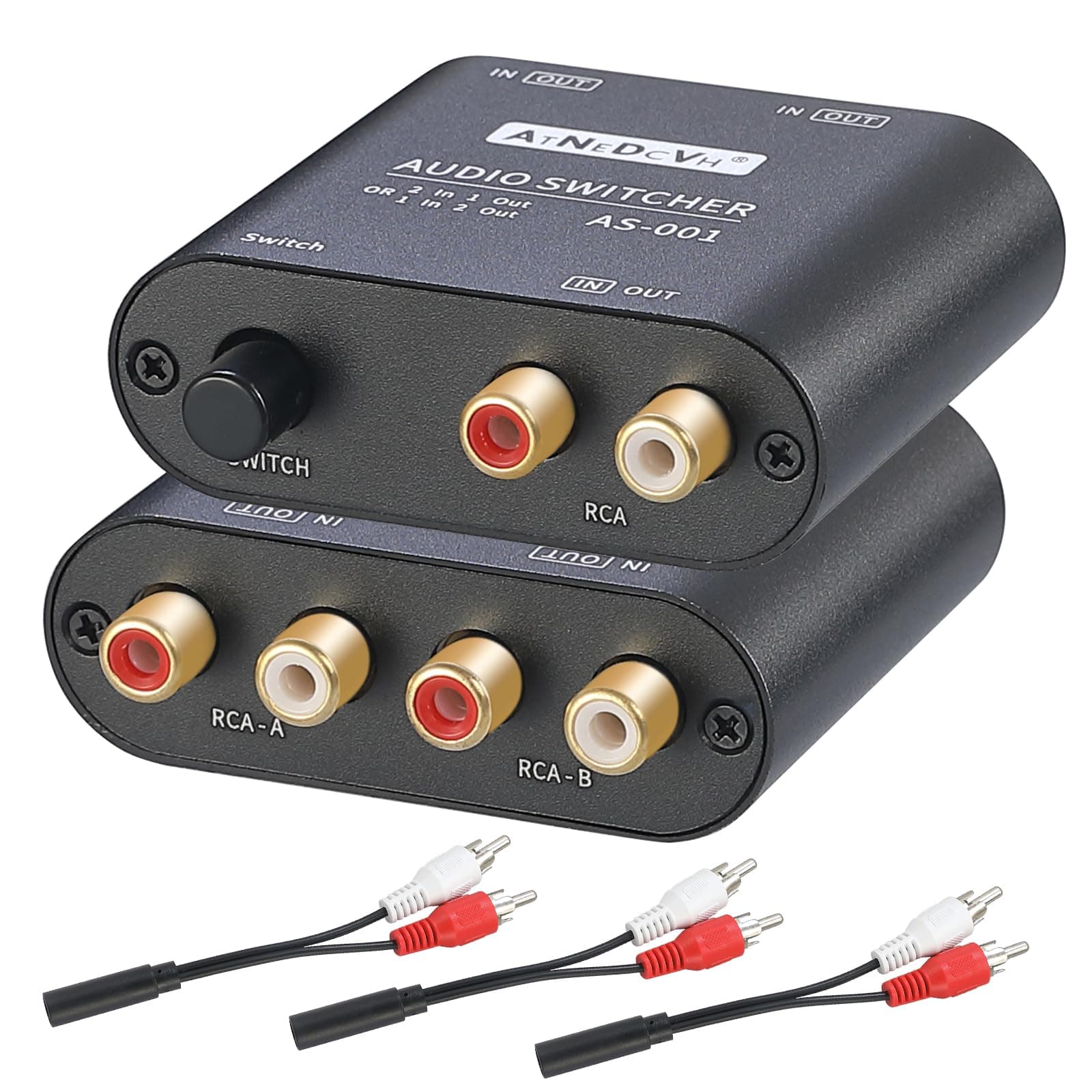 2 Ports 1 Input 2 Output/2 Input 1 Output Two-Way Audio Switch Compatible for RCA 3.5mm Ports, Stereo 2 Way Channel L/R Speaker Headphone Audio Selector Splitter Box