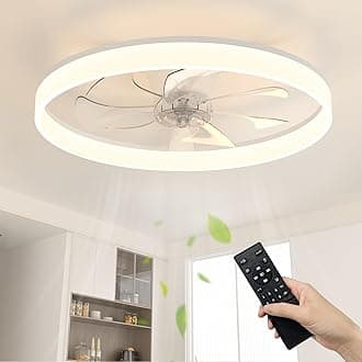 60cm Ceiling Fans with Lights and Remote, 6 Speeds Modern Smart LED Ceiling Fan Light, 3000K-6500K Dimmable Quiet Fan Lights Ceiling for Bedroom Living Room Dining Room (White)