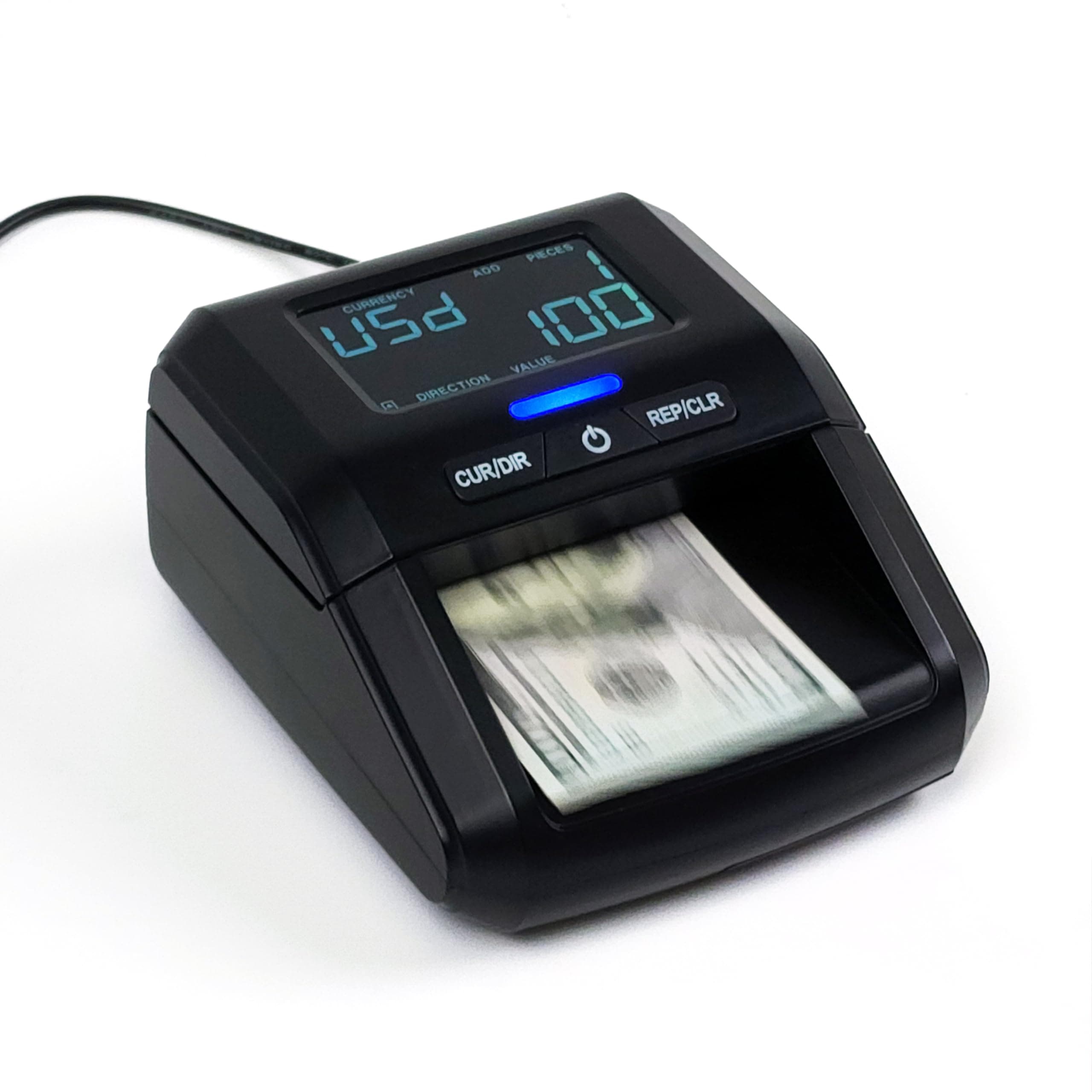 - Counterfeit Bill Money Detector Machine with LCD Display, Portable Compact USD/EUR/GBP/MXN, Adding Machine, Total Value & Add Function, Power Cord & Rechargeable Battery, by Better Office Products