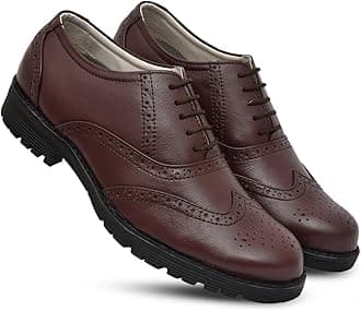 Safety Shoes : Leather Formal Brogue Shoes with Steel Toe, Memory Foam Footpad & Anti Skid, Heavy Duty Rubber Sole.