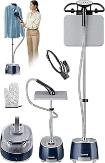 - Standing Iron Steamer For Clothes, Vertical Standing Garment Steamer, 2.1L Water Tank, 35 g/min, 10 Heat modes, 2000 watt, Adjustable Iron Board, Horizontal and Vertical, 1 year warranty