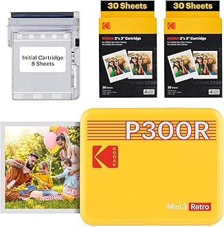 KODAKMini 3 Retro 4PASS Portable Photo Printer (3x3 inches) Initial 8 Sheets + 60 Sheets Bundle, Yellow
