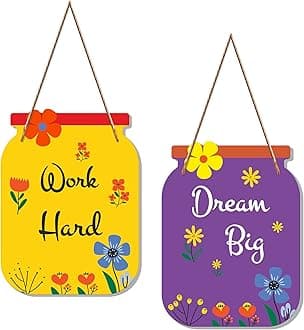 Artvibes Work Hard Quote Decorative Art MDF Wooden Wall Hanger Ornaments for Living Room | Bedroom | Office | Gift | Painting For Home Decoration | Home Decor Items (WH_6802N), Set of 2