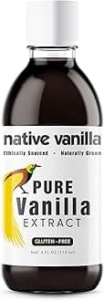 4 oz Pure Vanilla Extract - 100% Real Vanilla Extract - For Cooking, Drinks & Desserts - 100% Vegan, Sugar Free & Kosher - Non-GMO & Gluten-Free - Native Vanilla