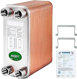 BestEquip Heat Exchanger 3"x7.5" 60 Plates Brazed Plate Heat Exchanger 316L 1/2" BSP FPT Heat Exchanger EATB12 Beer Wort Chiller for Hydronic Heating