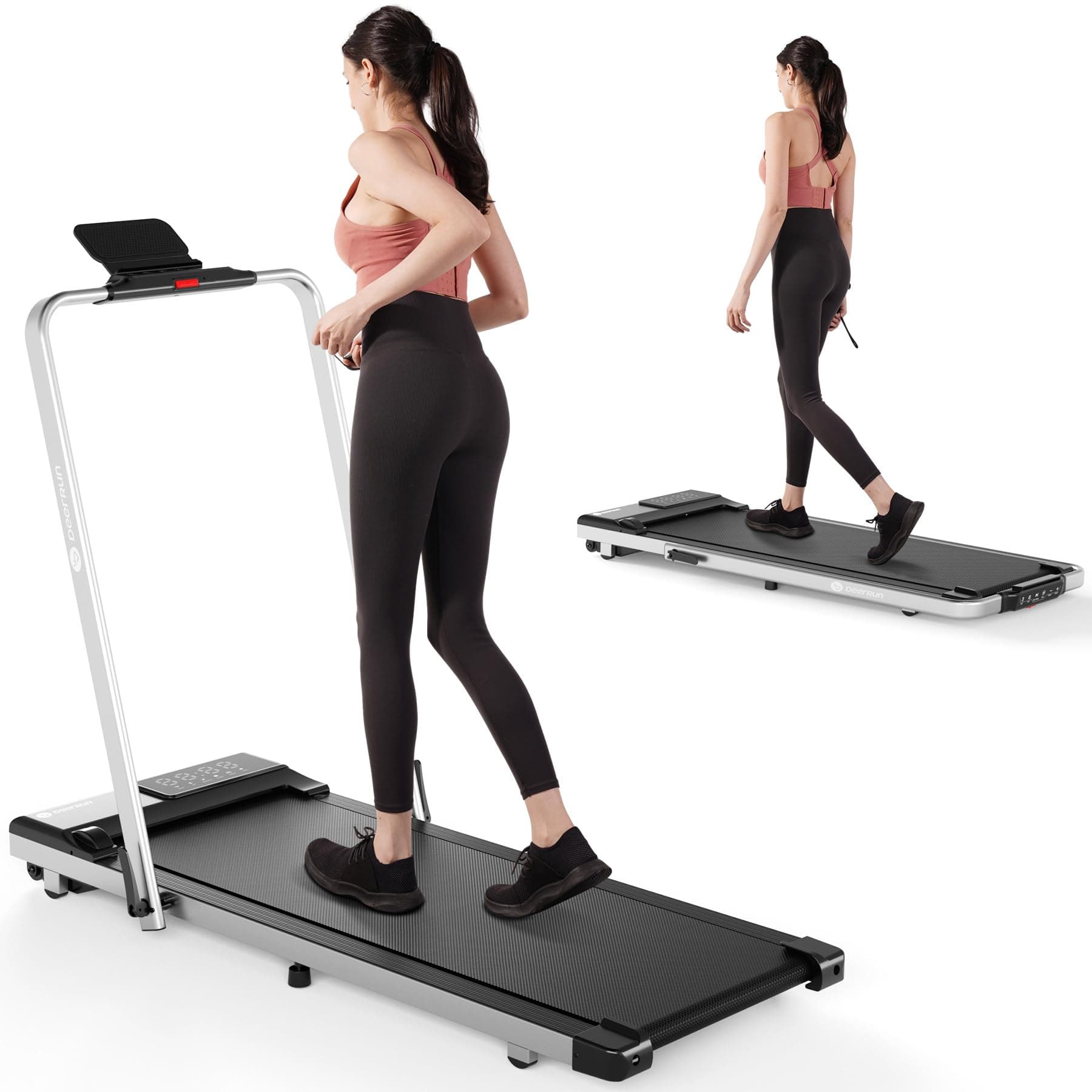 2 in 1 Under Desk Treadmill-3HP Walking Pad Foldable Treadmill with 300LBs Capacity|up to 7.5MPH-Folding Portable Treadmill Running Jogging Machine for Home Office with Remote Control|APP Race Game