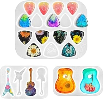 Resin Mold Silicone, CAYUDEN 3 Pack Guitar Pick Silicone Epoxy Resin Mold Creative Guitar Accessories Art Molds Pendant Epoxy Molds Non-Stick Casting Mould for Gem Art Keychain, Gift