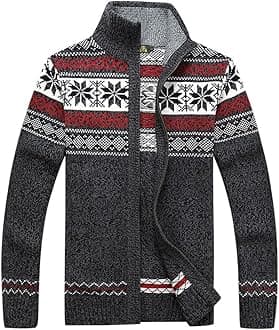 Kedera Men's Cardigan Sweaters Stand Collar Cable Thick Knitted Full Zip Sweater with Pattern