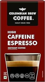 Colombian Brew High Caffeine Espresso Instant Coffee Powder, Strong, 20 Sachets