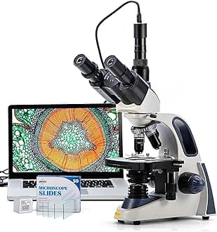 Swift SW380T Compound Trinocular Microscope,40X-2500X Magnification,Two-Layer Mechanical Stage,5.0 MP Camera and Software Windows/Mac Compatible and 100 PCS Blank Slides