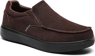 Men's Plantar Fasciitis Slip-Ons Shoes, Arch Support Leather Walking Loafers, Foot and Heel Pain Relief, Orthopedic Comfortable Casual Boat Shoes