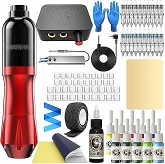 Tattoo Kit Tattoo Machine Kit 20 Tattoo Cartridge Needles 10 Color Tattoo Inks with Foot Pedal, Power Supply, RCA Tattoo Cord, Tattoo Machine for Tattoo Artists and Beginners WTK079