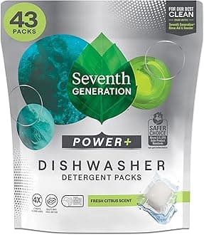Seventh Generation Power+ Dishwasher Detergent Packs, Fresh Citrus Scent, 43 Count (Packaging May Vary)