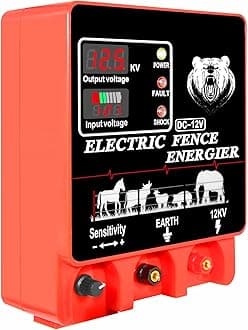 9J Electric Fence Charger Energizer, 9 Joules 400 Acres, AC DC 2 in 1 Powered Supply, Input 12V Output 12KV, with Display Alarm and Remote, Deter Predators, Contain Cattle Cow and Livestock