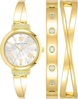 Women's Premium Crystal Accented Bangle Watch and Bracelet Set