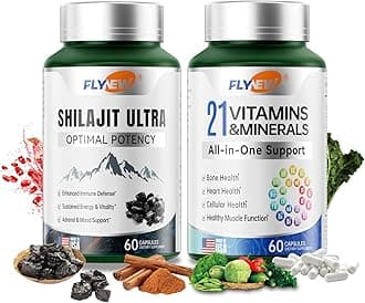 Shilajit & Multivitamin for Women Men, Himalayan Shilajit & 21 Vitamins and Minerals Supplement for Bone, Skin & Immune Health Support, Extra Power, Stamina, 60 Capsules Per Bottle, Made in US