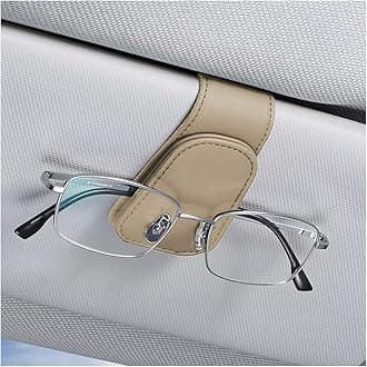 Sunglasses Holders for Car Sun Visor, Leather Eyeglasses Hanger Mounter, Magnetic Glasses Holder and Ticket Card Clip, Auto Interior Accessories Universal for SUV Pickup Truck