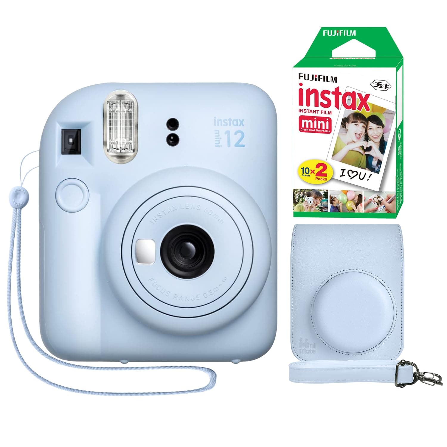 Fujifilm Instax Mini 12 Instant Camera + Minimate Custom Case + Fuji Instax Film 20 Sheets Twin Pack (Pastel Blue)