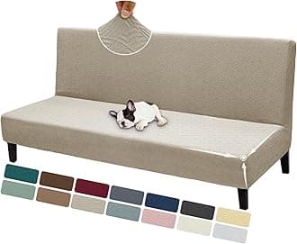 ZNSAYOTX Armless Futon Cover Super Stretch (67"-82") Jacquard Futon Sofa Bed Slipcover with Non-Slip Elastic Bottom, Universal Sofa Mattress Covers Full Queen Size (Soft Durable Washable, Khaki)