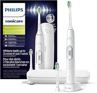 ProtectiveClean 6500 Rechargeable Electric Toothbrush, with Pressure Sensor, 3 Cleaning Modes, SmarTimer and QuadPacer, 14-Day Battery Life, Charging Travel Case, White, HX6462/05