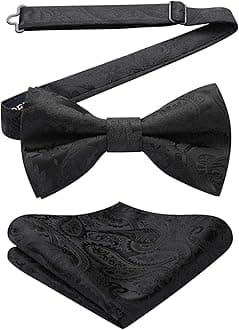 HISDERN Men's Solid Color Pre-tied Bow Tie Adjustable Tuxedo Two Layer Bow Tie and Pocket Square Set with Gift Box