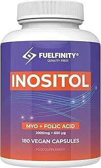 Myo-Inositol & Folic Acid | 2000mg Inositol | 180 Capsules | PCOS and Fertility Supplement | Vegan | FuelFinity® Superlative Manufacturing Standards | Capsule Format