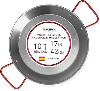 17 inch Carbon Steel Paella Pan, 42cm Polished Steel Large Skillet From Spain, Great for Paella Parties Indoors, Outdoors, Camping & More, Imported Spanish Paellera, Made by Garcima