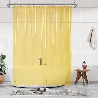 Barossa Design Shower Curtain Liner, PEVA Shower Liner 3 Magnets and Metal Grommets, Standard Size Lightweight Waterproof Curtains for Bathroom, Translucent Yellow