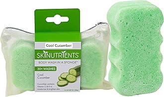 Spongeables Skinutrients Moisturizing Body Wash in a Sponge, Cool Cucumber, With Bonus Travel Bag, Paraben- and Cruelty-Free, 20+ washes, 3.5 oz Sponge