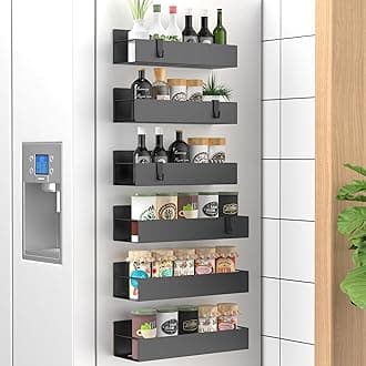 6 Pack Magnetic Spice Storage Rack Organizer for Refrigerator and Oven, Matt Black Fridge Organizers and Storage